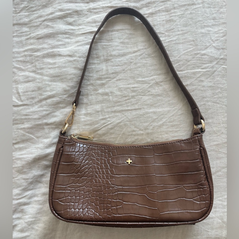 Brown Croc-Embossed Shoulder Bag - Princess Polly
